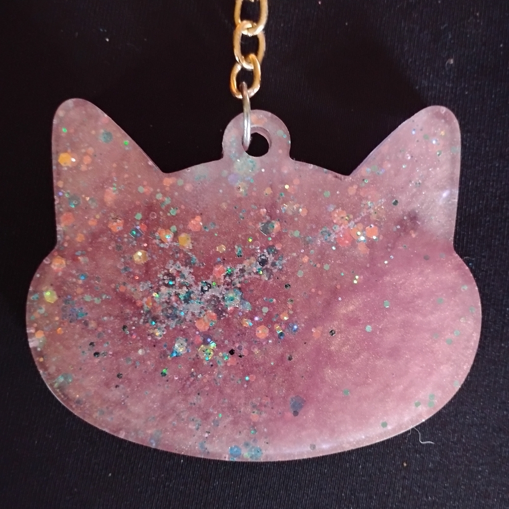 Pink Glitter Mother Daughter Cat Charm Keychain